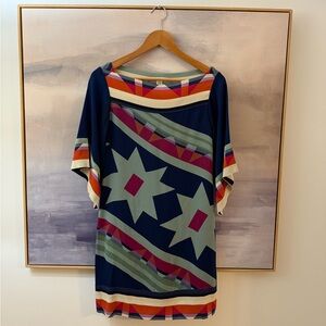 DVF Diane Von Furstenberg Geometric Pattern Silk Shell Dress